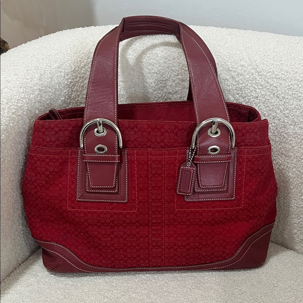 Coach Y2K Red Soho Tote F10928 Western Shoulder Bag Brown Interior Jacquard